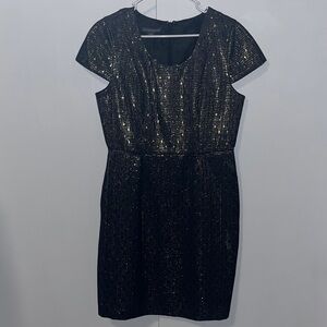 Covington Midi Dress Cap Sleeve Sheath Metallic Gold Square Women’s 12